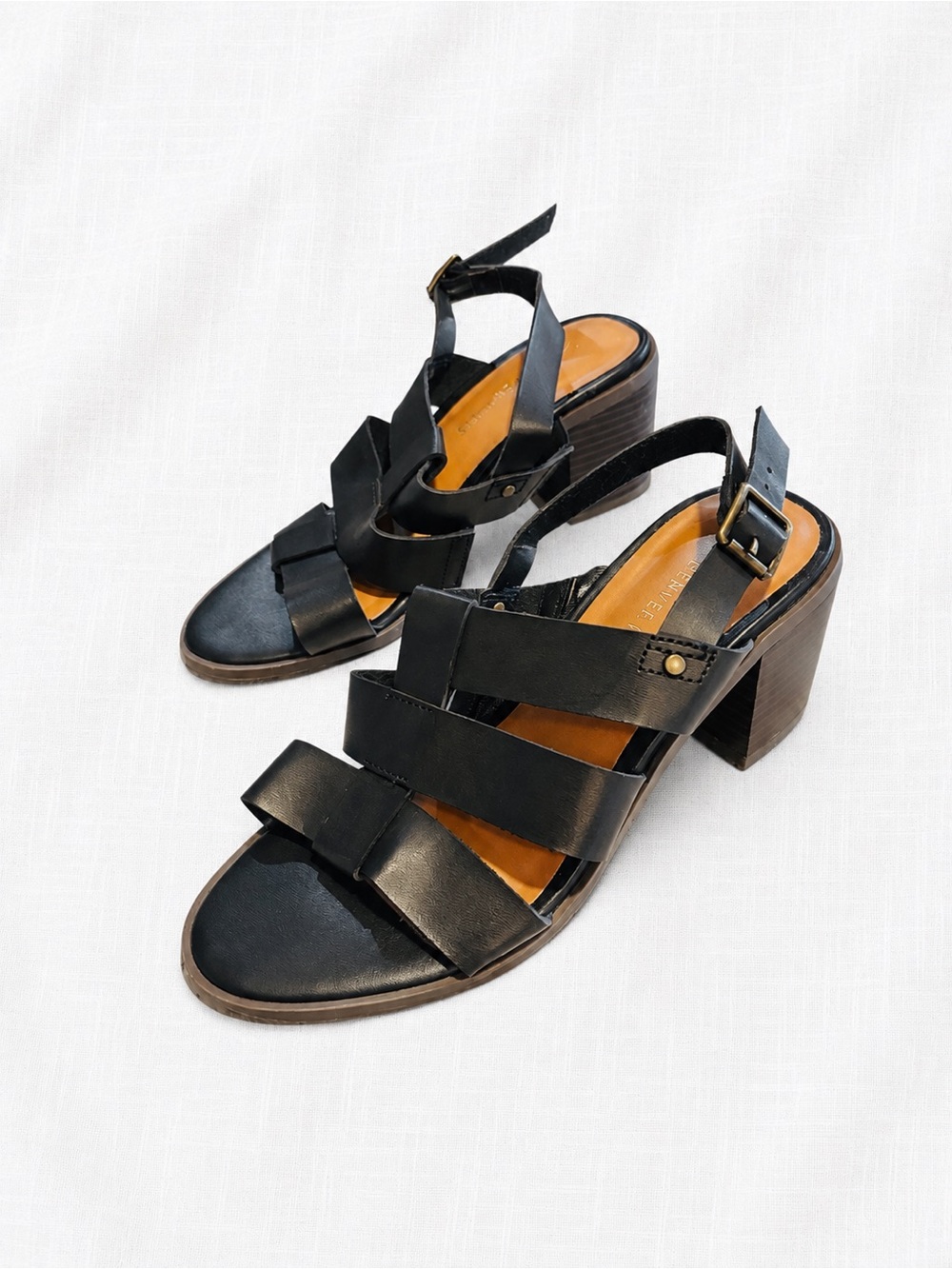 Denver Hayes Black Strappy Block Heel Sandals
